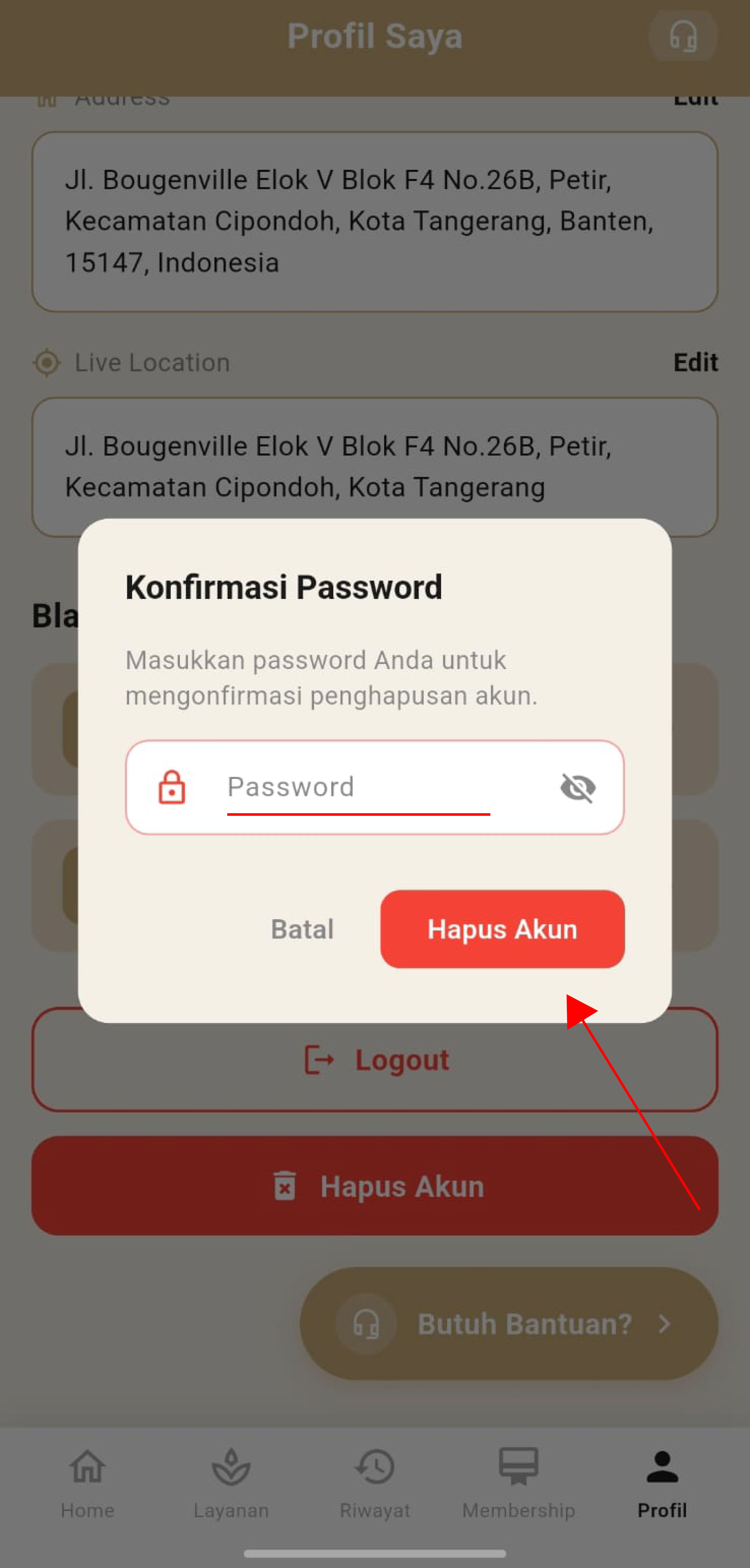Dialog konfirmasi password